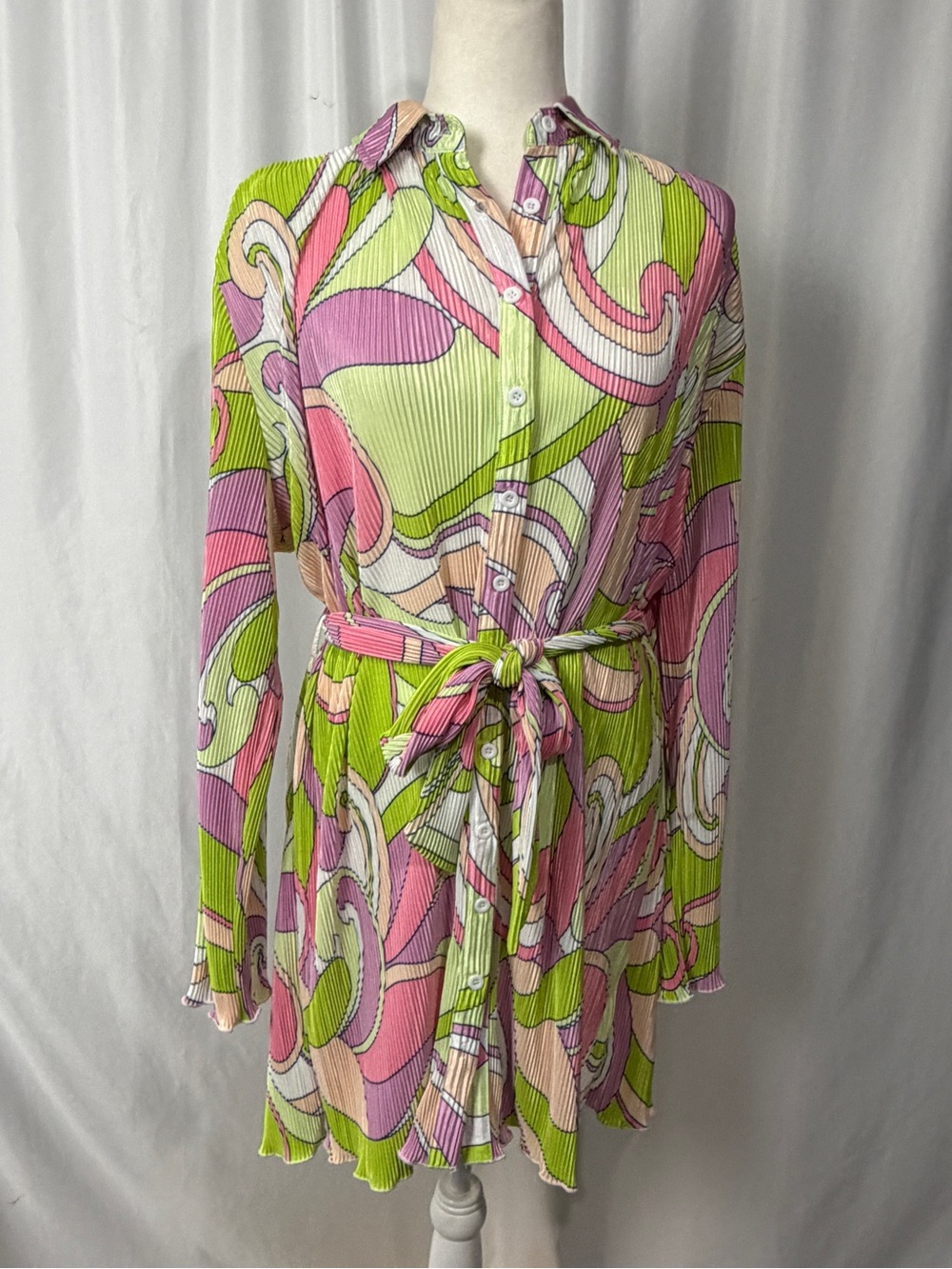 Peppermayo Soho Chic Retro Swirl Long Sleeve MIDI Dress - Size 12